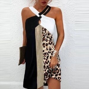 NWT Summer halter Dress in black white and leopard medium